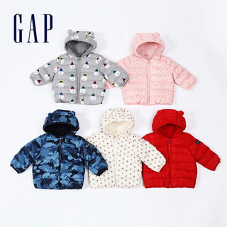Gap婴儿熊耳造型加绒连帽羽绒服703923 冬季新款童装加厚保暖外套