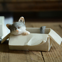 ZHENZIZAI 真自在 新年创意工艺猫咪摆件 盒子灰猫