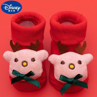 迪士尼(Disney)AS精选婴儿新年满月周岁百天圣诞红袜鞋子秋冬男女宝宝袜新生儿毛圈地板袜 春款圣诞鹿加厚款 M码1-3岁