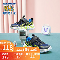 Skechers斯凯奇童鞋小童男童宝宝学步鞋魔术贴运动鞋403603N BKNV黑色/海军蓝色 24