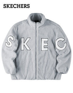 Skechers斯凯短外款绒毛LOGO拉链卫衣宽松保暖长袖L321W219 珍珠蓝/01MZ XL