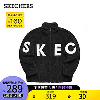 Skechers斯凯短外款绒毛LOGO拉链卫衣宽松保暖长袖L321W219 碳黑/0018 XXL