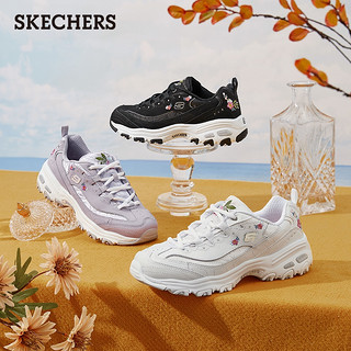 Skechers斯凯奇女鞋厚底老爹鞋绣花熊猫鞋休闲鞋复古优雅11977 黑色/BLK 37.5