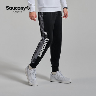 Saucony索康尼 2021新品男子运动休闲舒适印花拼接松紧抽绳针织长裤SC2210042 黑-1 2XL