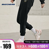 Skechers斯凯奇缤纷系列21年秋季女子百搭舒适针织运动长裤L321W216/L321W217 L321W217-0018 碳黑 加绒款 XXL