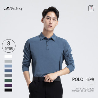 弥斐林mefeeling男士t恤短袖袖翻领polo衫纯棉春夏宽松商务打底衫（XXXL、长袖-浅灰色）