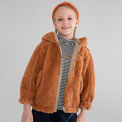Annil 安奈儿 童装女童外套连帽2021冬新款加厚保暖泰迪绒女孩上衣