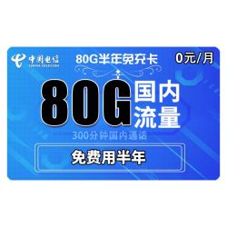 CHINA TELECOM 中国电信 半年免充卡 80G+300分钟通话