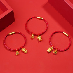 老庙黄金 1040006051 貔貅足金宝石手绳 17cm 3g