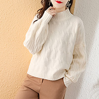 女款韩版复古绞花纯色针织上衣慵懒风圆领套头长袖毛衣