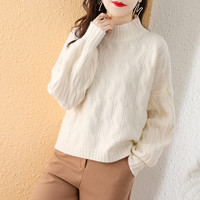 女款韩版复古绞花纯色针织上衣慵懒风圆领套头长袖毛衣