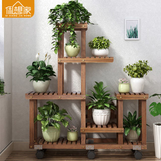 实木花架置物架室内落地式多层花架子家用阳台客厅装饰多肉花盆架 白色b款 轮子 报价价格评测怎么样 什么值得买