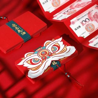 艺狮2022年虎年红包网红创意国潮醒狮折叠春节表白生日大红包利是封 六卡位 5只装
