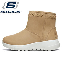 skechers斯凯奇男女大童鞋秋冬季反毛皮加绒保暖童靴子664137L 栗色 33.5