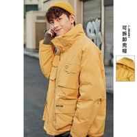 男装秋冬新品男士短款工装可拆卸连帽白鸭绒羽绒服