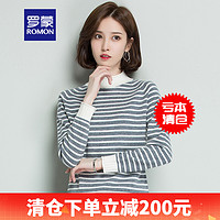 罗蒙半高领羊毛衫女2021冬季新款时尚休闲条纹百搭针织衫修身毛衣 中灰 175