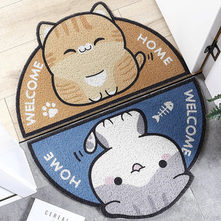 网红卡通橘猫半圆入户门丝圈地垫门口进门脚垫家用地毯门垫定制（80*120CM、蓝胖子-方形）