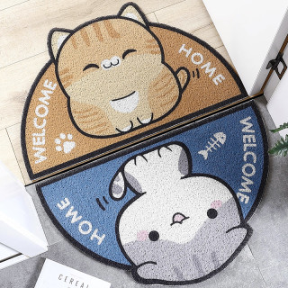 网红卡通橘猫半圆入户门丝圈地垫门口进门脚垫家用地毯门垫定制（80*120CM、蓝胖子-方形）