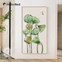 新中式玄关装饰画古风禅意入户过道画日式原木风荷花莲蓬茶室挂画