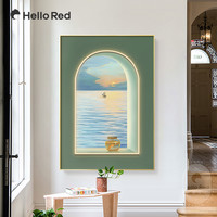 LED灯带极简风景玄关装饰画现代绿色轻奢风客厅背景挂画落地壁画