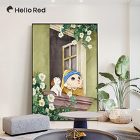 Q版名画创意玄关装饰画趣味猫咪狗小众客厅背景墙上挂画过道墙画