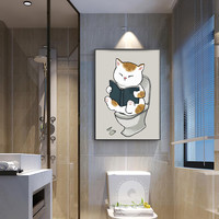 创意猫咪卫生间厕所装饰画现代简约趣味浴室洗手间免打孔防水挂画