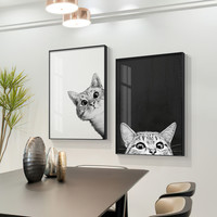 现代简约可爱猫咪动物装饰画性冷淡风玄关餐厅画北欧卧室房间壁画