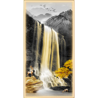 新中式LDE发光玄关装饰画客厅走廊瀑布流水生财寓意好正对门挂画