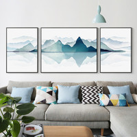 水墨靠山客厅装饰画风水新中式招财中国风山水沙发背景三联画墙画