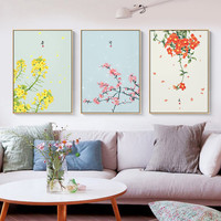 春夏秋冬四联客厅装饰画新中式餐厅中国风卧室梅花背景餐桌墙画