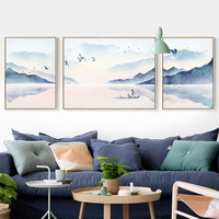 水墨靠山客厅装饰画风水新中式招财山水沙发背景中国风三联画墙画