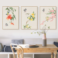 花鸟客厅装饰画古风现代餐厅床头宜家挂画简约新中式桃花梅花墙画