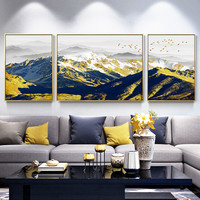 大气客厅装饰画现代简约沙发背景挂画山水轻奢墙画背有靠山三联画
