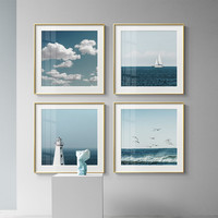 海龙红现代简约轻奢装饰画客厅背景墙金属框北欧玄关墙画蓝色海洋