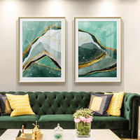 后现代金色抽象客厅装饰画轻奢美式餐厅壁画样板房背景墙简约墙画