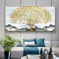 招财大幅客厅装饰画简约现代玄幻壁画沙发背景后面的三联画发财树