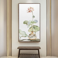 新中式禅意入户玄关装饰画中国风荷花莲花竖进门客厅挂画吉祥招财