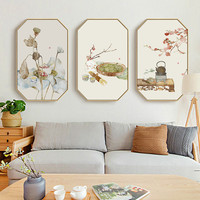 新中式装饰画茶室日式古风工笔荷花饭厅餐桌墙面壁画现代客厅挂画