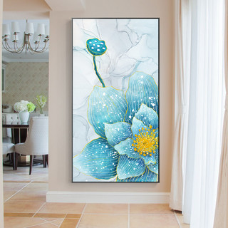 北欧风格进门壁画过道楼梯墙上挂画水彩荷花轻奢简美式玄关装饰画