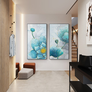 北欧风格进门壁画过道楼梯墙上挂画水彩荷花轻奢简美式玄关装饰画
