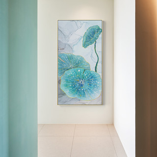 北欧风格进门壁画过道楼梯墙上挂画水彩荷花轻奢简美式玄关装饰画