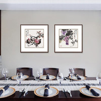 弘舍 新中式餐厅装饰画国画字画挂画壁画 如意图 典雅紅褐  福寿图 成品尺寸 宽70*高70cm