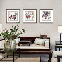 弘舍 新中式餐厅装饰画国画字画挂画壁画 如意图 典雅紅褐  福禄祯祥 成品尺寸 宽70*高70cm