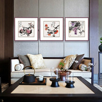 弘舍 新中式餐厅装饰画国画字画挂画壁画 如意图 雅致胡桃  幸福吉祥 成品尺寸 宽70*高70cm