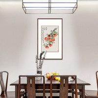 弘舍 新中式玄关装饰画餐厅挂画竖版过道走廊壁画水墨画电表箱字画 事事如意 田园柚木 成品尺寸 宽65*高88cm