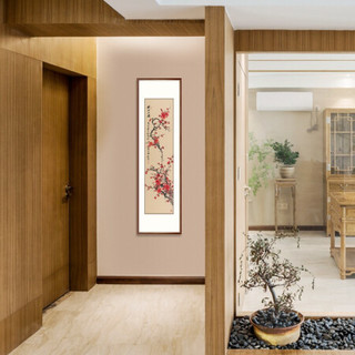 弘舍 入户玄关装饰画走廊过道壁画书房挂画水墨国画 梅开五福 田园柚木 成品尺寸 宽54*高170cm