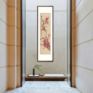 弘舍 入户玄关装饰画走廊过道壁画书房挂画水墨国画 梅开五福 田园柚木 成品尺寸 宽54*高170cm