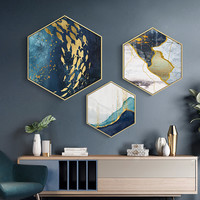 现代轻奢餐厅玄关墙画抽象金色简约创意六边形新房客厅走廊装饰画