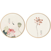 新中式餐厅装饰画荷花玄关挂画沙发背景墙古典禅意书房圆形字画