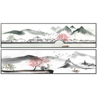 卧室装饰画新中式简约山水江南客厅画横款房间床头挂画风景黑瓦
